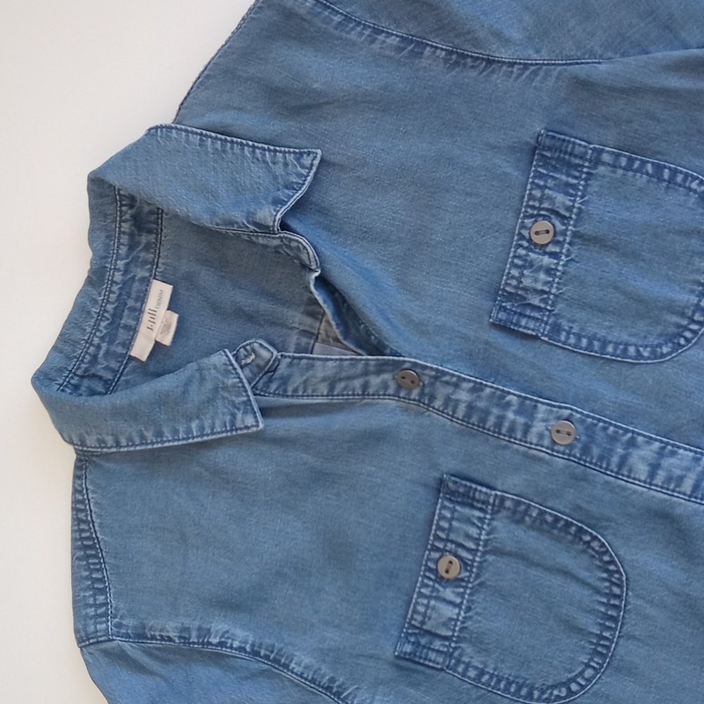 J. Jill Chambray Denim Lyocell Long Sleeve Button Down/ Side Boyfriend Shirt XSP - Picture 5 of 15